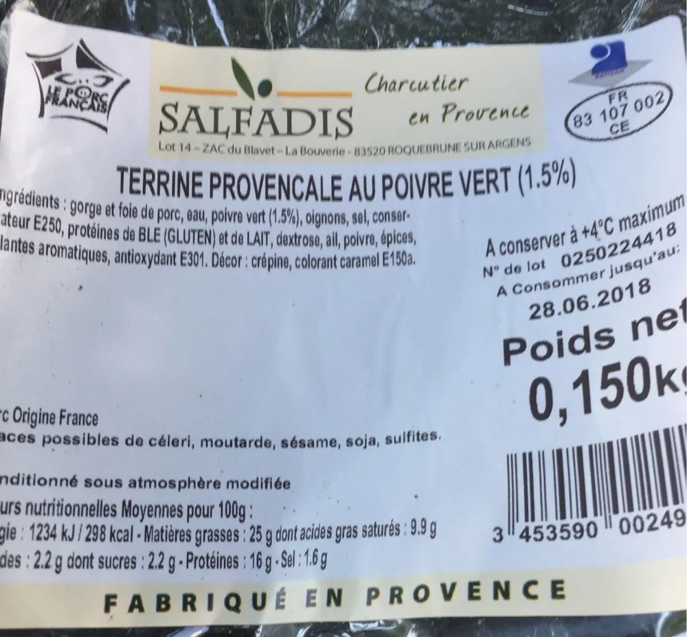 Terrine provençale au poivre vert