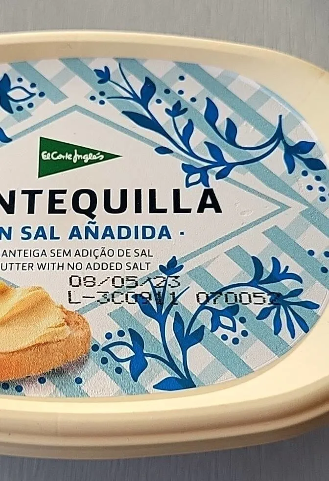 Mantequilla sin sal añadida