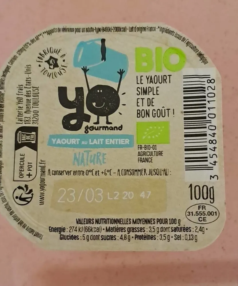Yaourt au lait entier nature