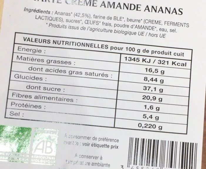 Tarte creme amande ananas