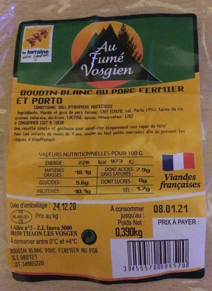 Boudin blanc au porc fermier et porto