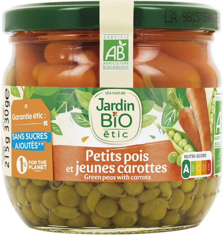 Petits pois et jeunes carottes