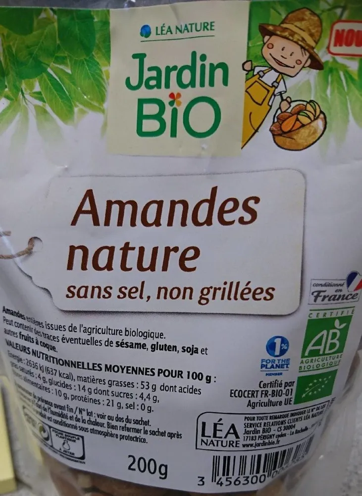 Amandes natures sans sel, non grillées