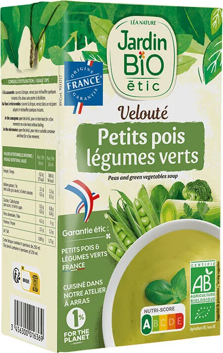 Velouté petits pois légumes verts