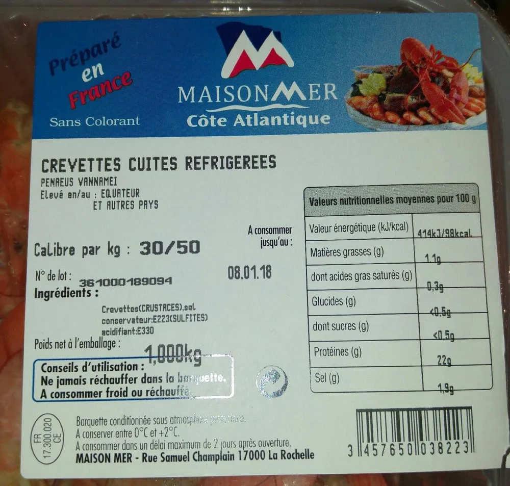 Crevettes cuites réfrigérées