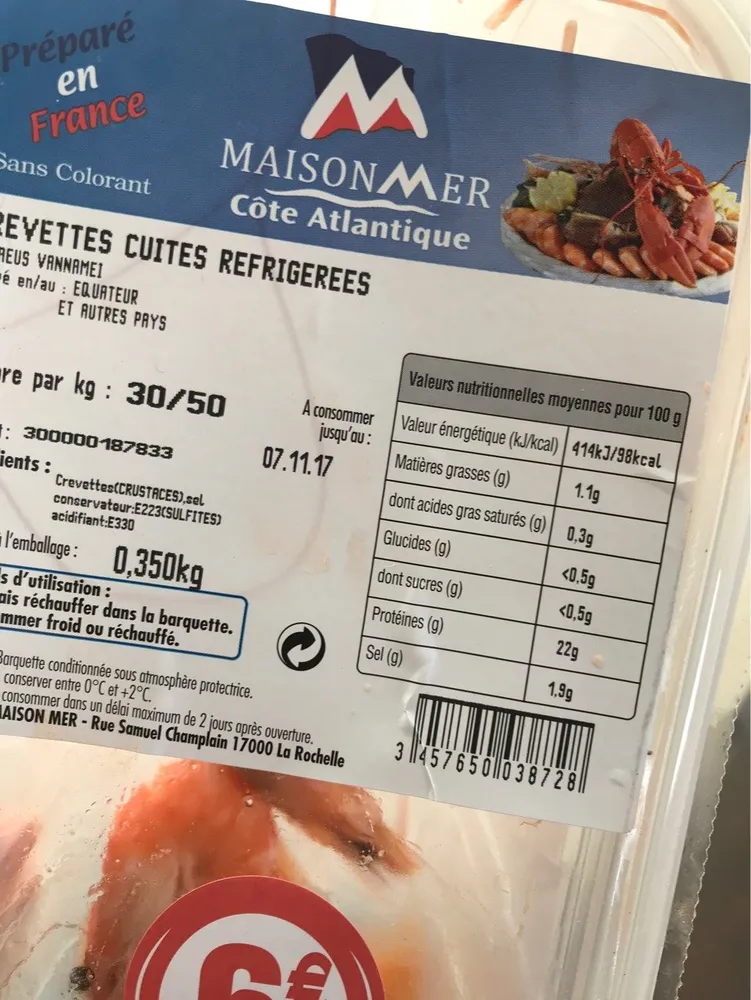 Crevettes cuites refrigérées