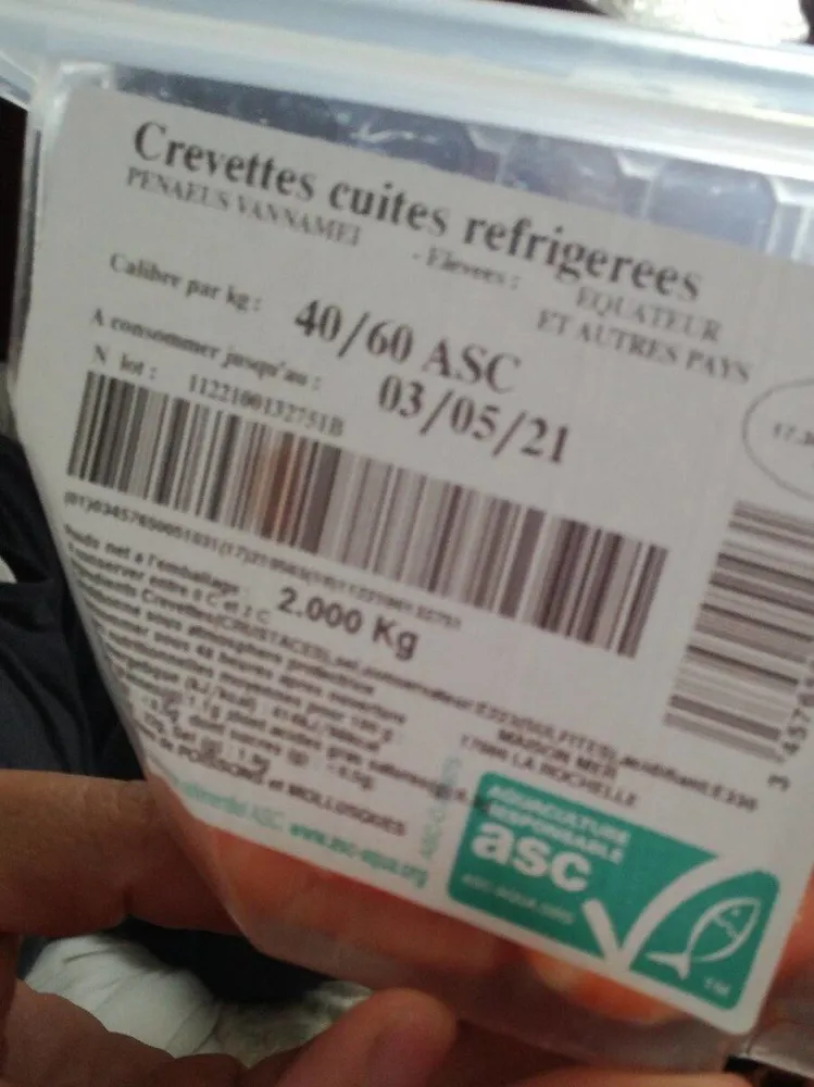 Crevettes cuites refrigerees