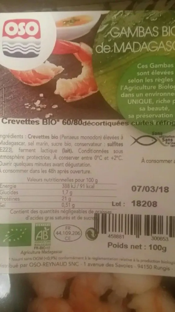 Crevettes Bio Décortiquées, (60 / 80), 100g