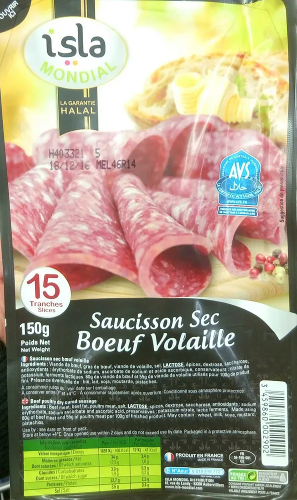 Saucisson sec boeuf volaille