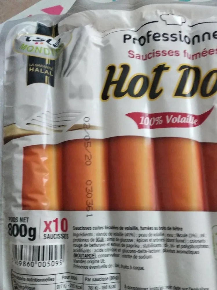 Saucisse fumée hot dog halal