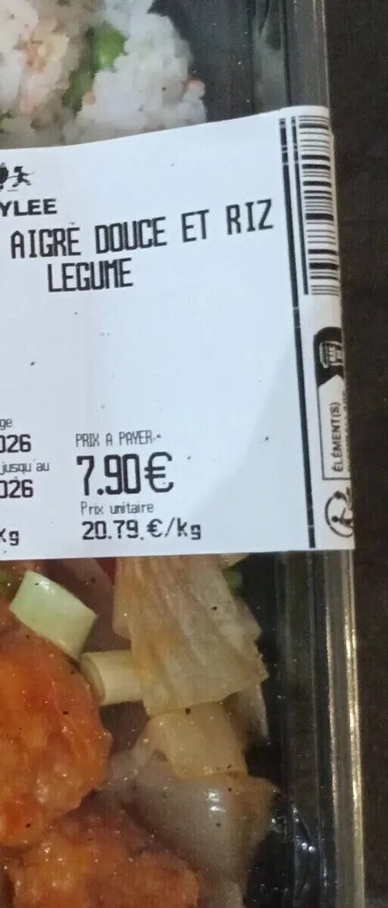 Poulet aigre douce et riz légumes