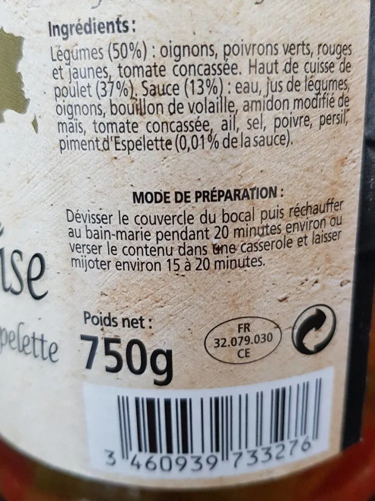 Poulet basquaise au piment d'Espelette