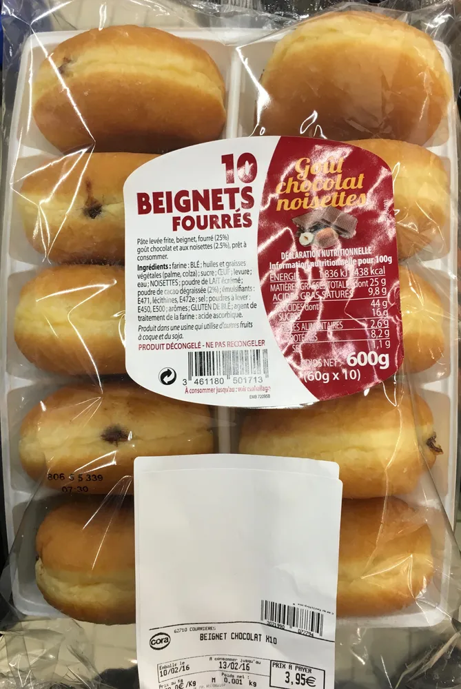 10 beignets fourrés - Goût chocolat noisettes