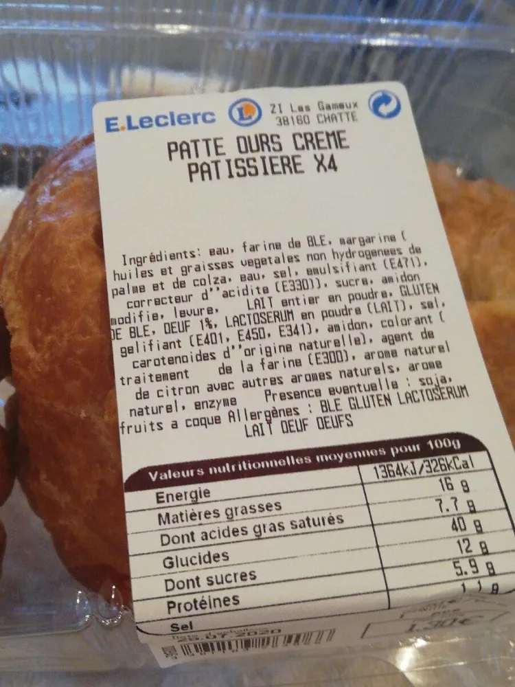 Pâte ours crème pâtissière