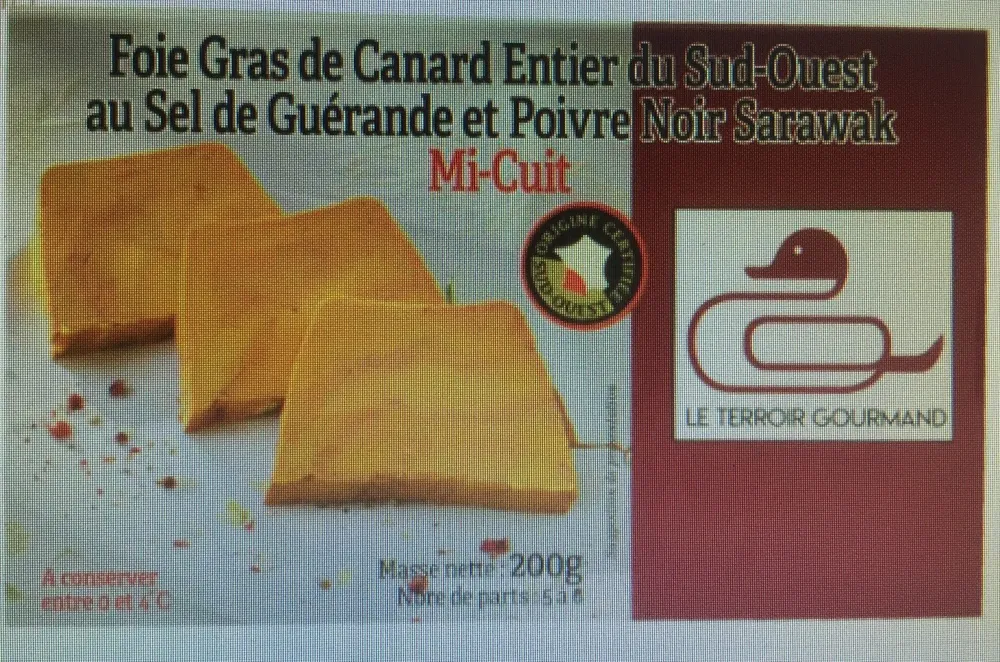 Foie gras de canard entier du sud-ouest au sel de Guérande et poivre noir Sarawak