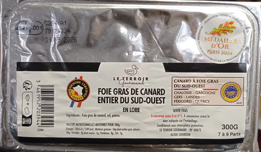 Foie gras de canard entier du Sud-Ouest en lobe