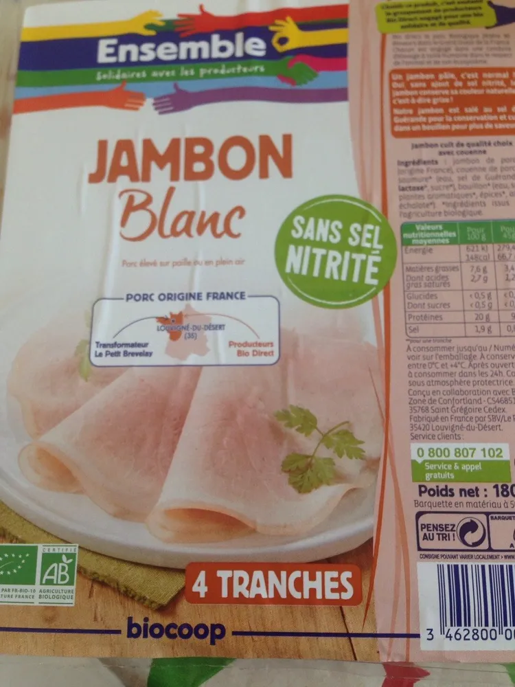 Jambon blanc sans sel nitrité
