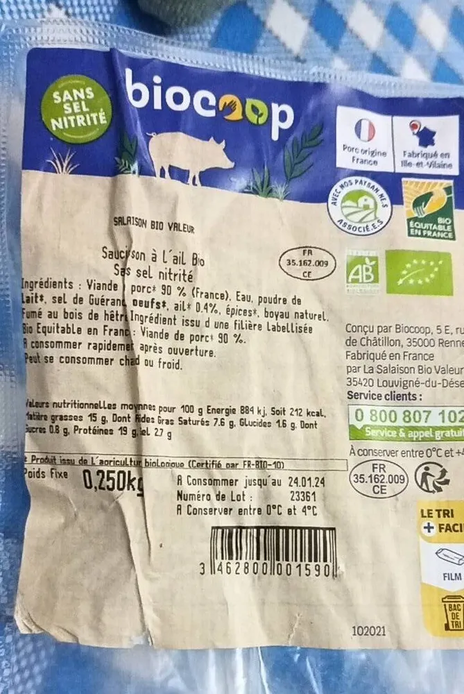 Saucisson à l'ail bio