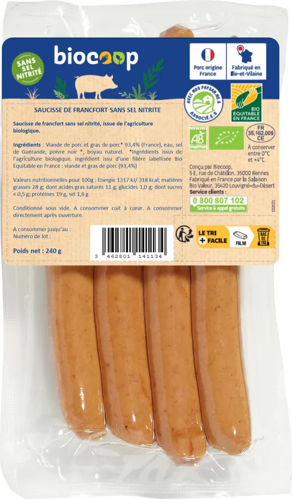 Saucisse Francfort ss sel nitrit(4) 240g