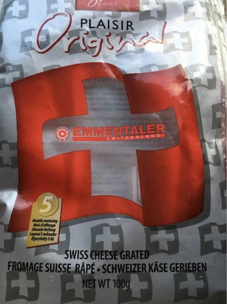 Fromage râpé, emmentaler AOC Plaisir original, le sachet de