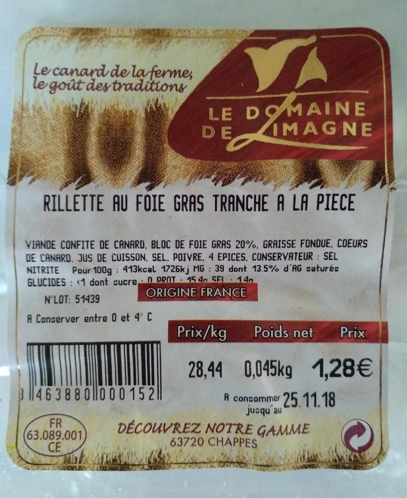 Rillette au foie gras tranché à la pièce