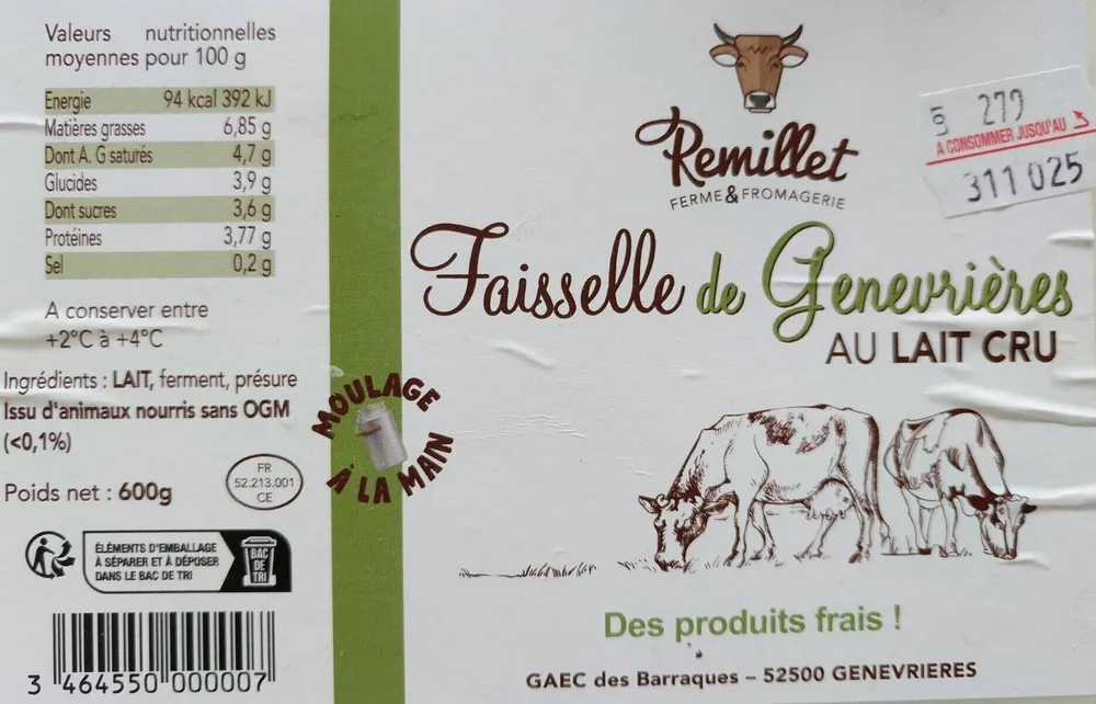 Faisselle de Generières AU LAIT CRU
