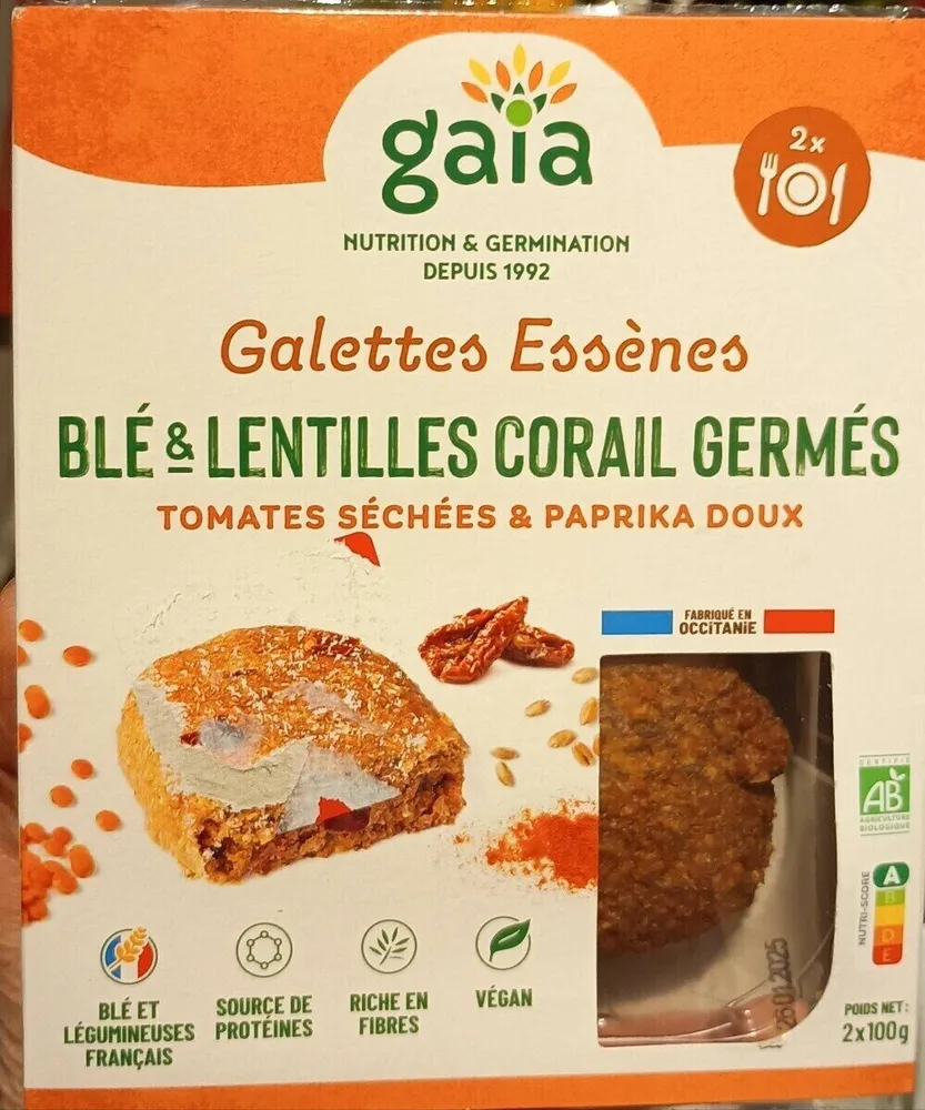 Gallettes Essènes BLÉ & LENTILLES CORAIL GERMÉS TOMATES SÉCHÉES & PAPRIKA DOUX