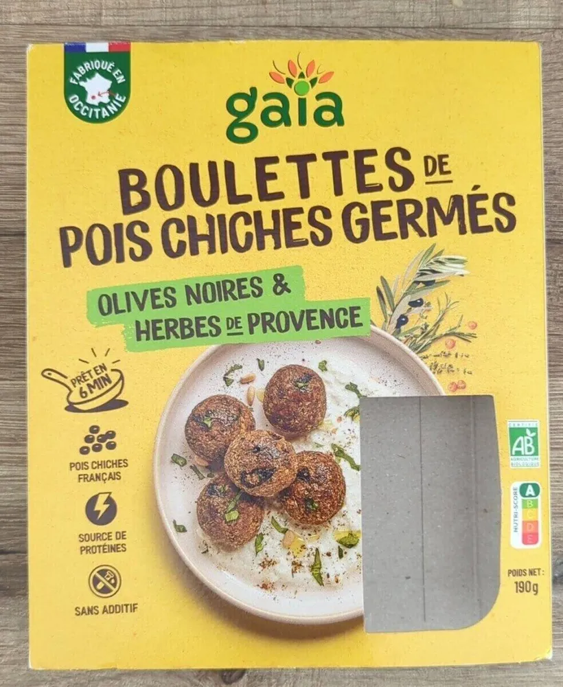 BOULETTES DE POIS CHICHES GERMÉS OLIVES NOIRES & HERBES DE PROVENCE