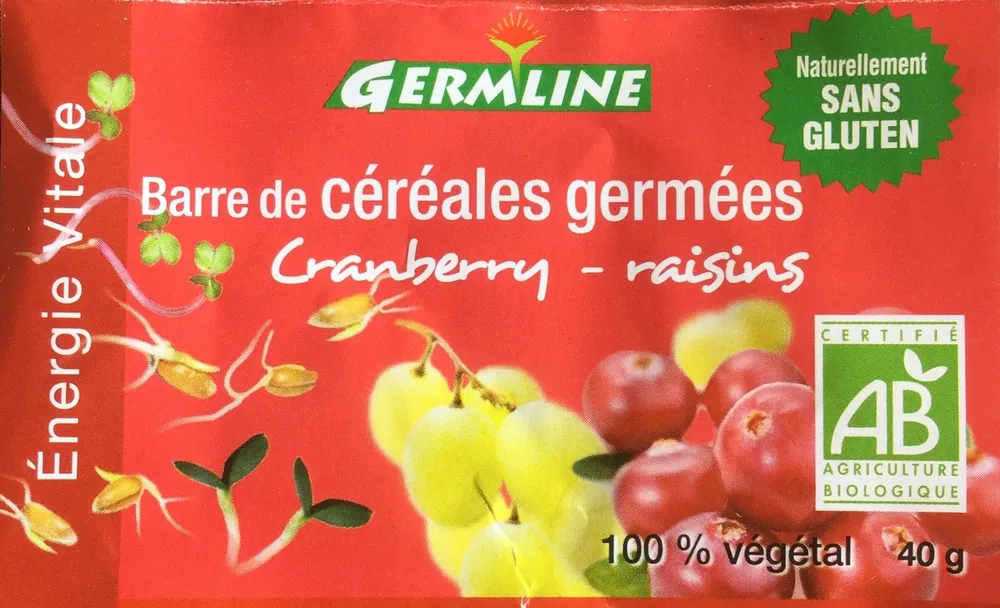 Barre de céréales germées cranberry et raisins bio