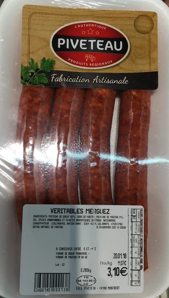Merguez boeuf mouton PIVETEAU, 4 pieces