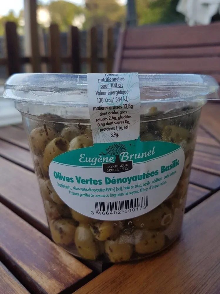 Olives vertes dénoyautées basilic