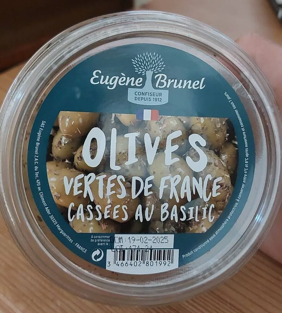 Olives vertes de France cassées au basilic