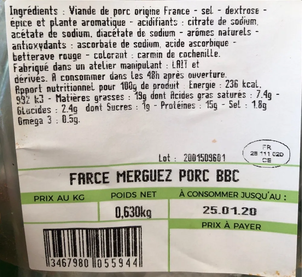 Farce lerguez porc bbc