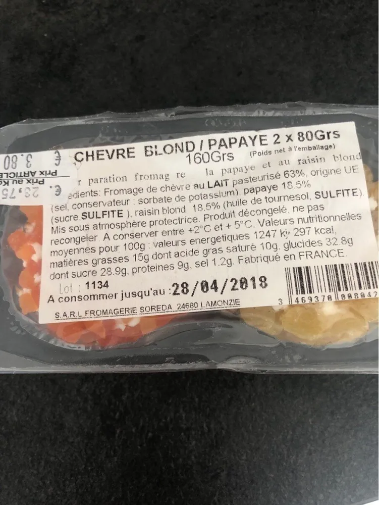 Fromage de chevre blond / papaye
