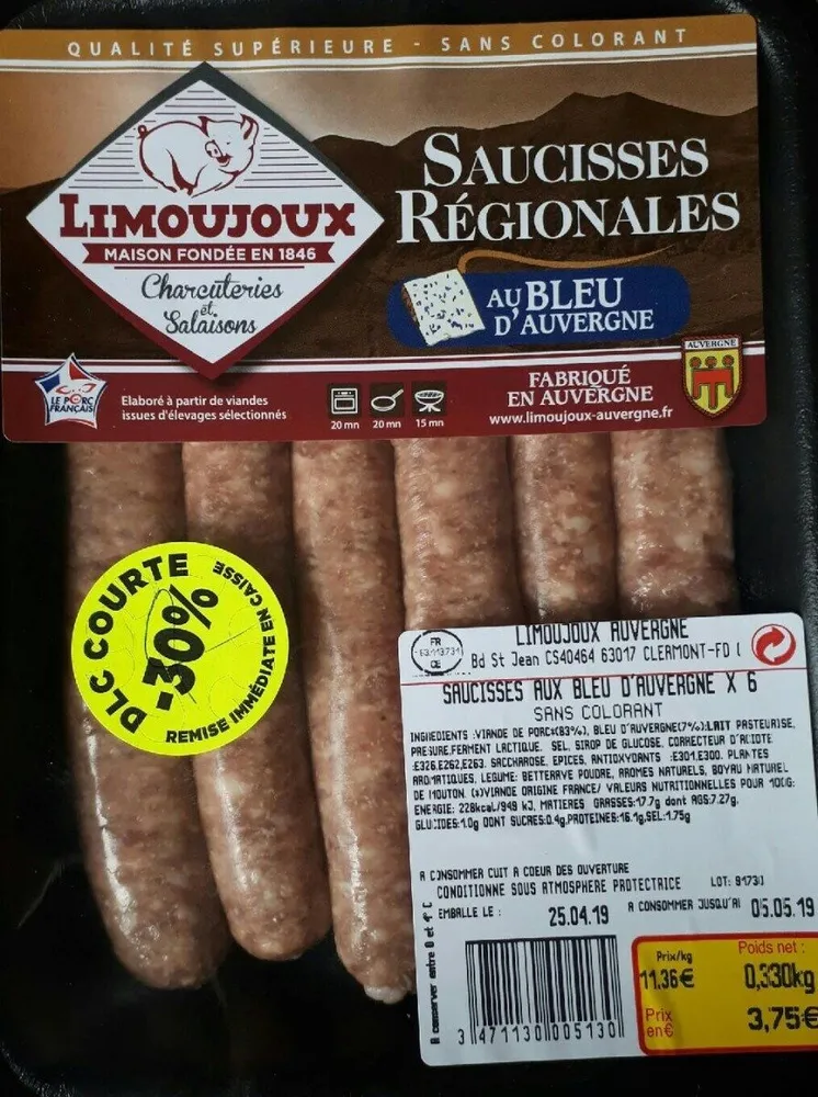 Saucisses régionales au bleu d Auvergne