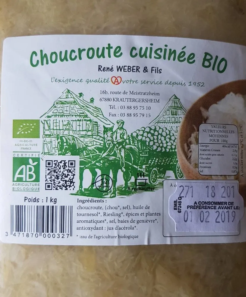 Choucroute cuisinée bio