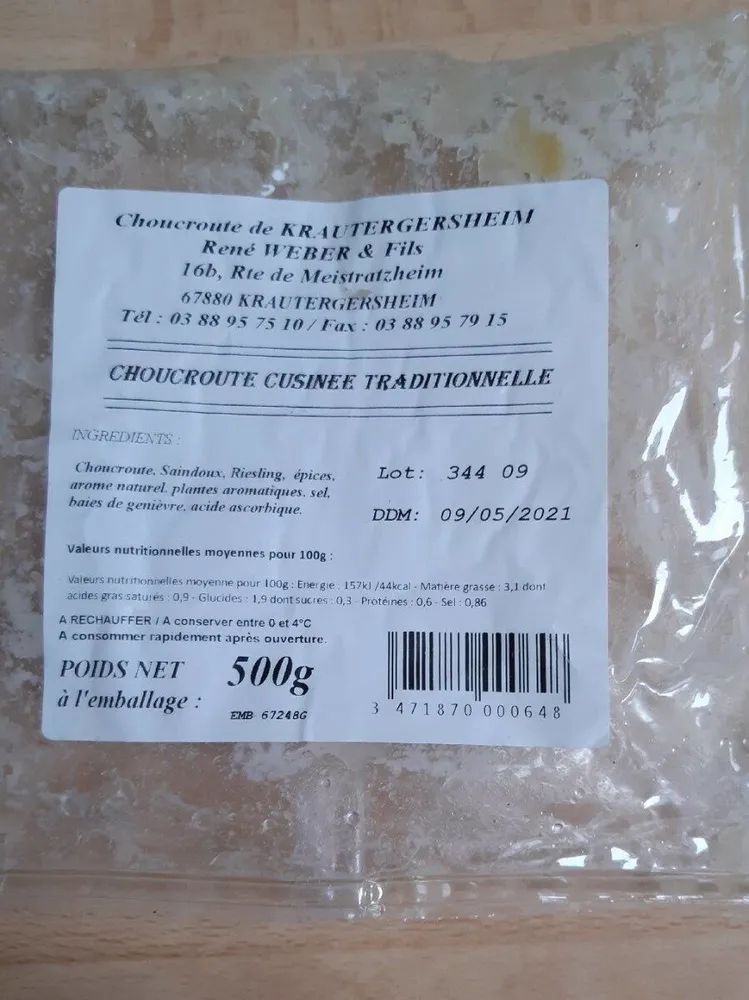 Choucroute cuisinée traditionnelle