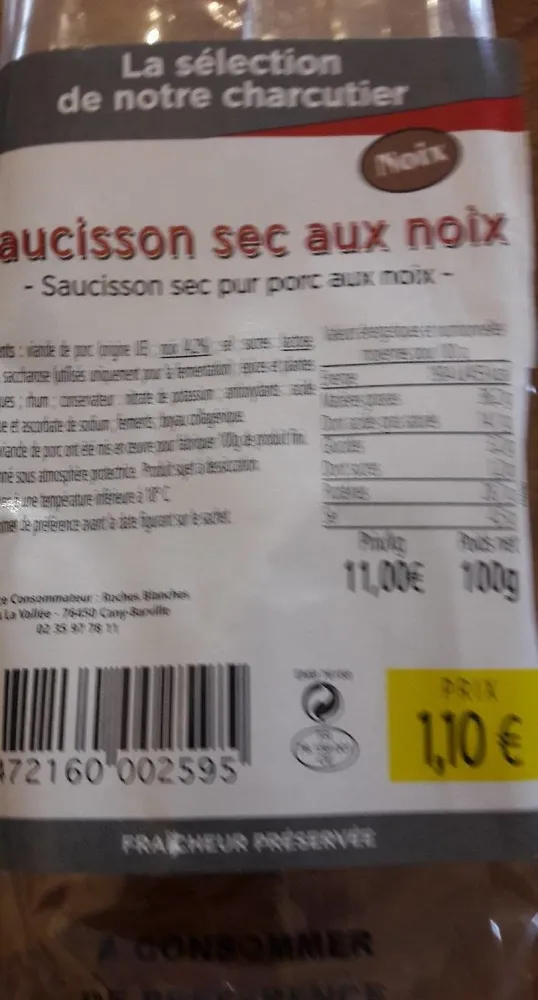 Saucisson sec aux noix