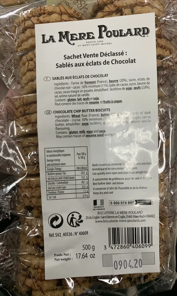Sachet Vente Déclassé : Sablés aux éclats de Chocolat