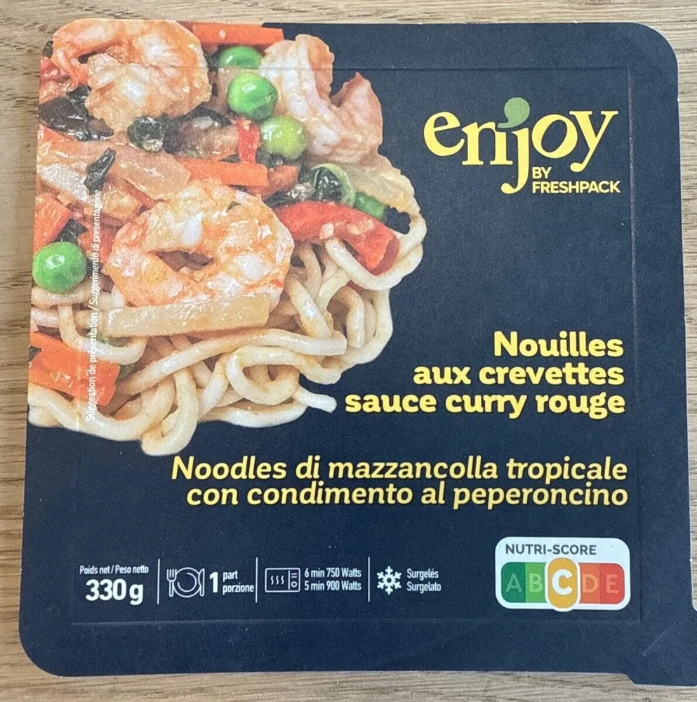 Nouilles aux crevettes sauce curry rouge