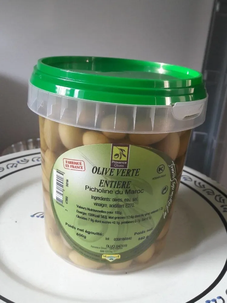 Olive verte entière Picholine du Maroc