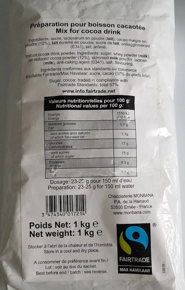 préparation pour boisson cacaotée