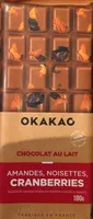Chocolat au lait amandes, noisettes, cranberries