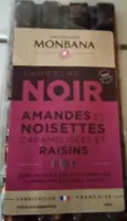 Chocolat noir amandes et noisettes caramélisées et raisins