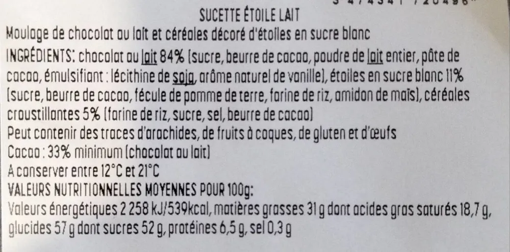 Sucette étoile lait