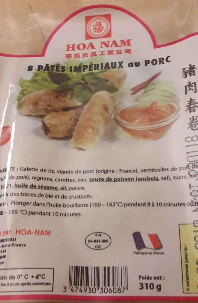 8 pâtés impériaux au porc