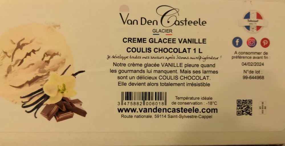 Crème glacée vanille coulis de chocolat
