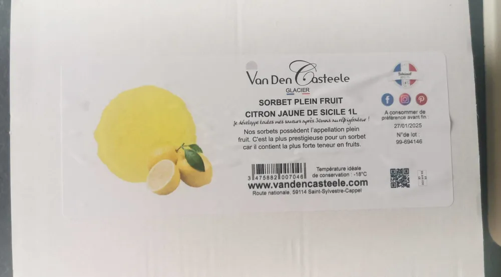 Sorbet plein fruit citron jaune de Sicile