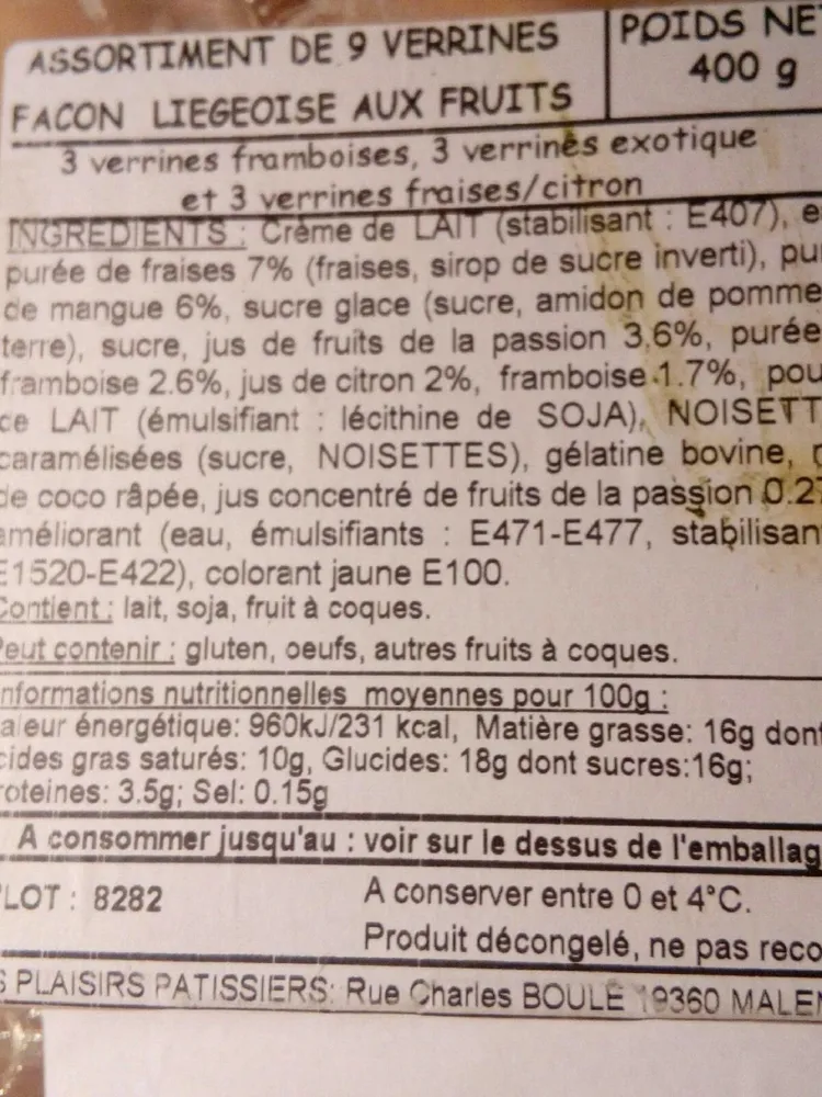 Assortiment de 9verrines façon liegeoise aux fruits