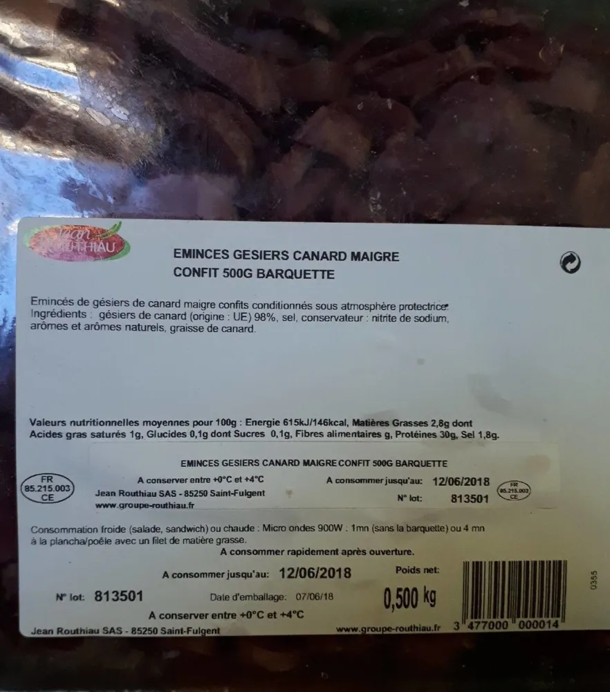 Emincé De Gésiers De Canard Maigre Confits